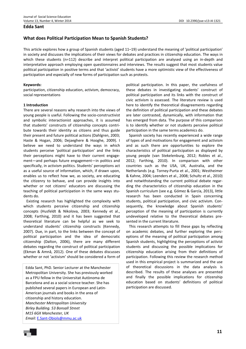 PDF) What does Political Participation Mean to Spanish Students?