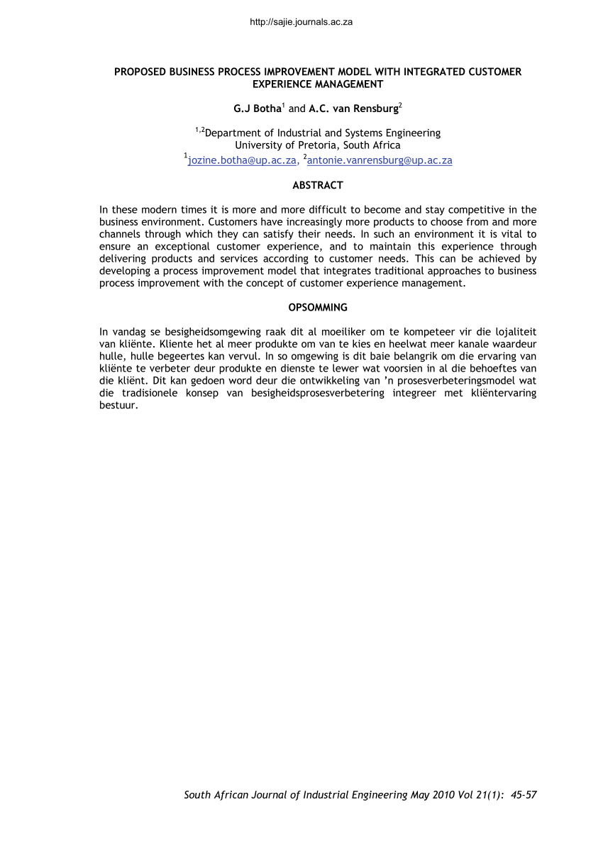 Pdf Proposed Business Process Improvement Model With Integrated Customer Experience Management