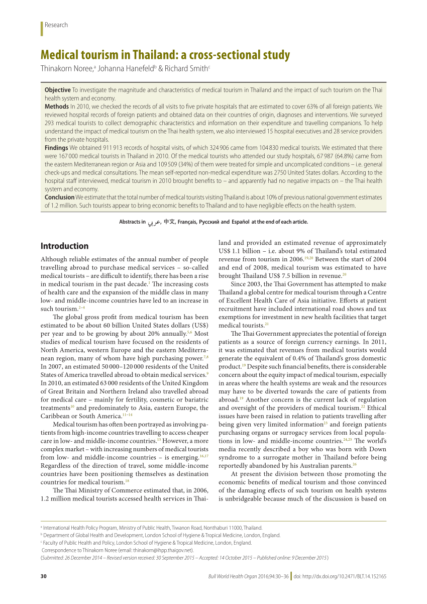 medical tourism in thailand a cross sectional study