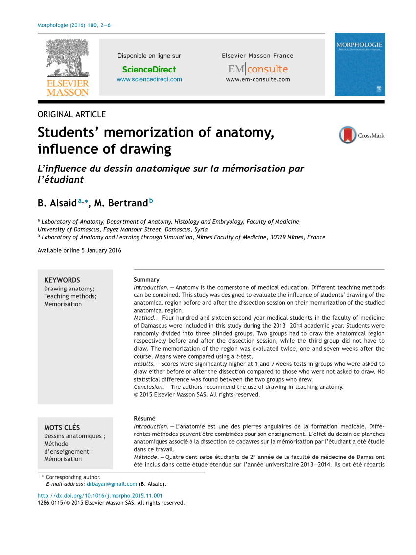 (PDF) Students’ memorization of anatomy, influence of drawing