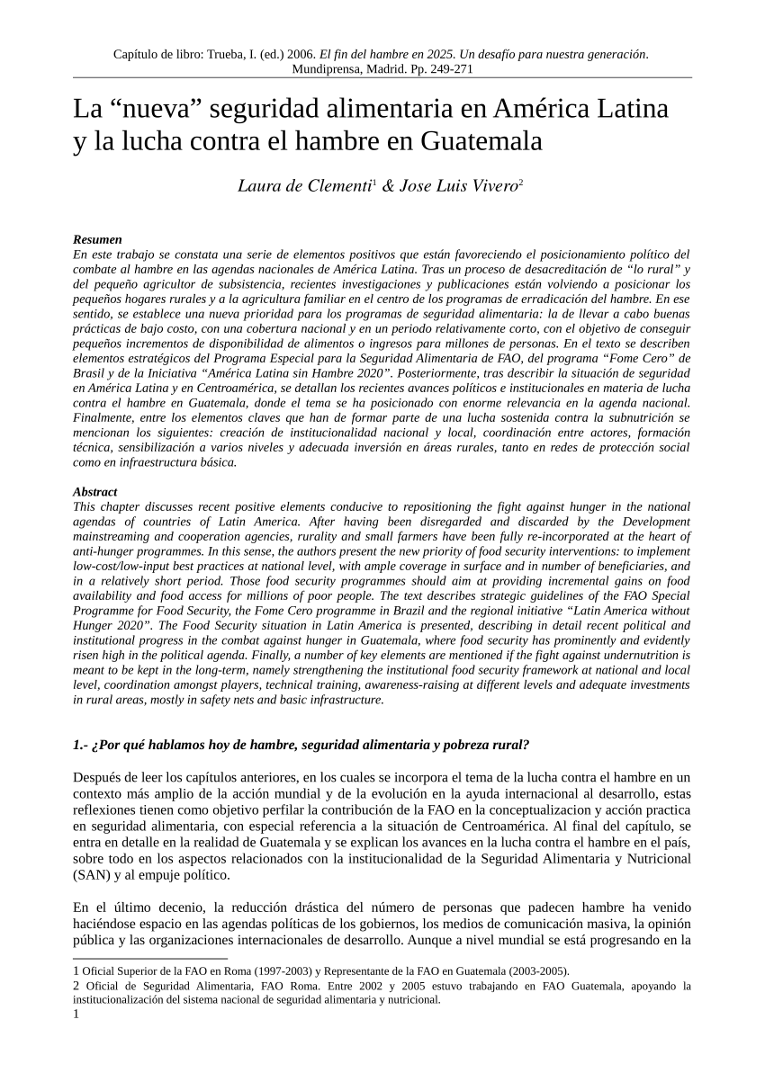 Pdf La Nueva Seguridad Alimentaria En America Latina Y La Lucha Contra El Hambre En Guatemala