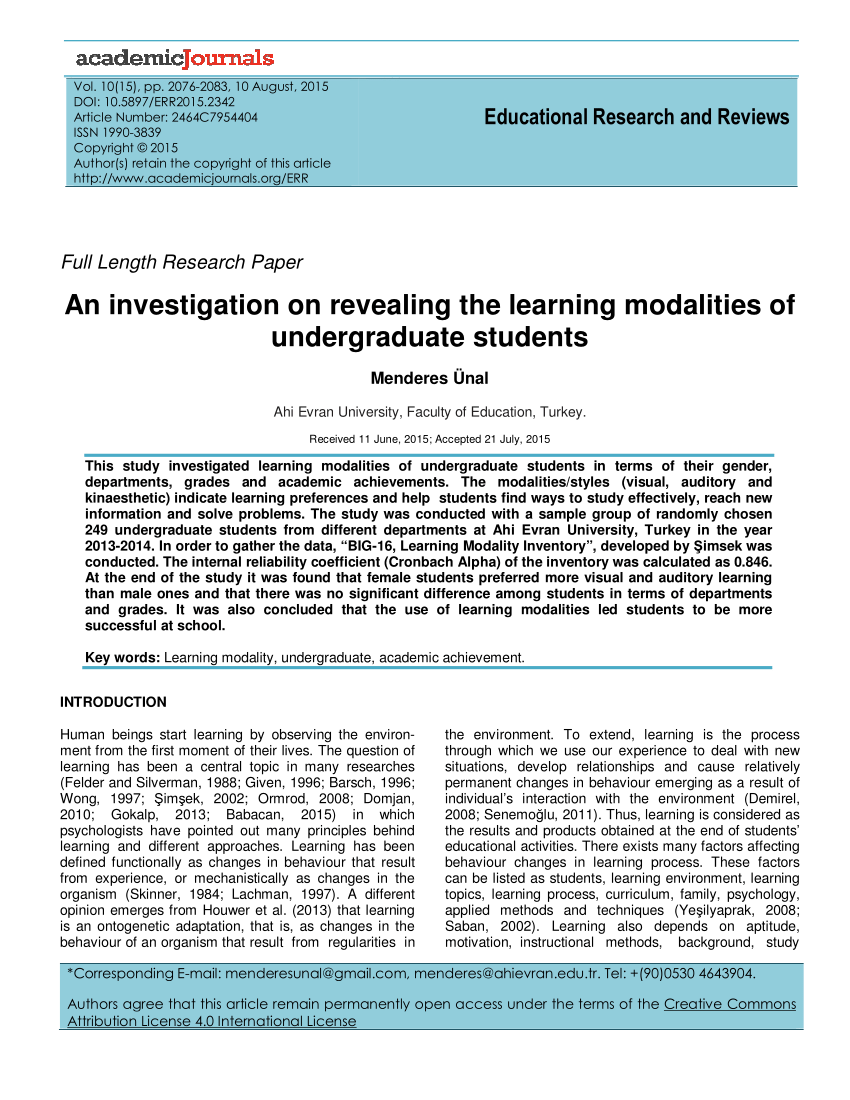 research paper about learning modalities