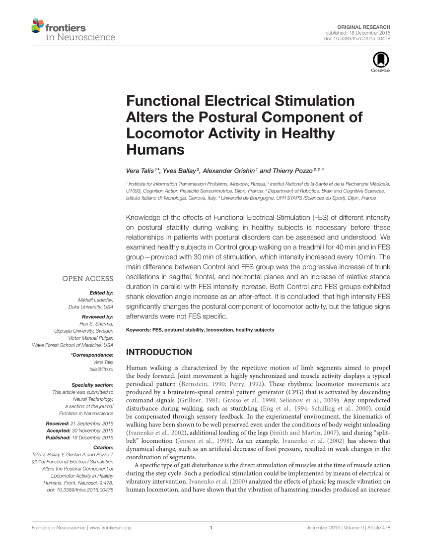 Frontiers  The Use of Functional Electrical Stimulation on the