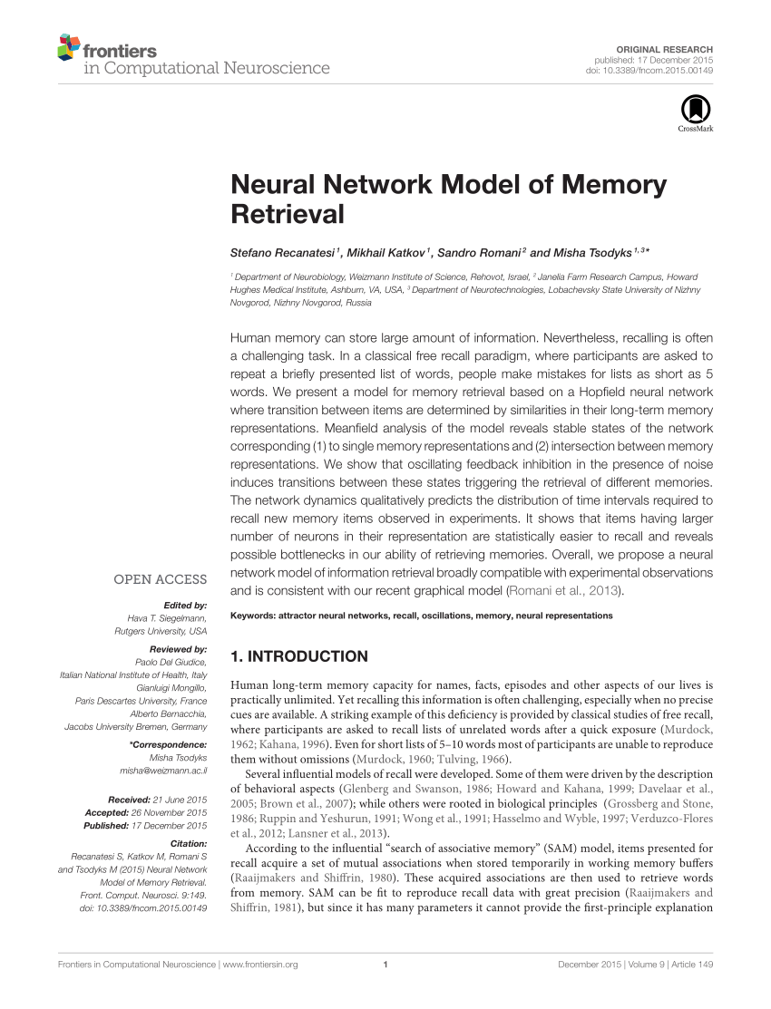 neural network model of memory