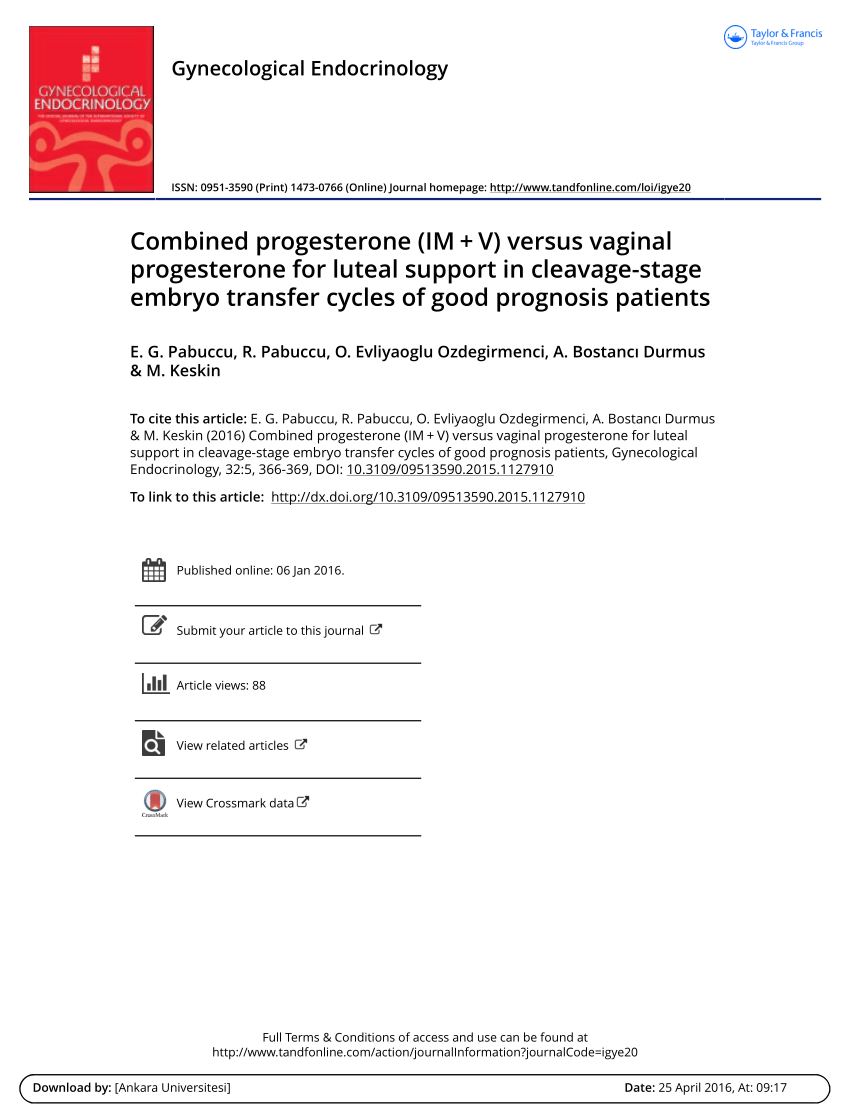 PDF) Combined progesterone (IM + V) versus vaginal progesterone for luteal  support in cleavage-stage embryo transfer cycles of good prognosis patients