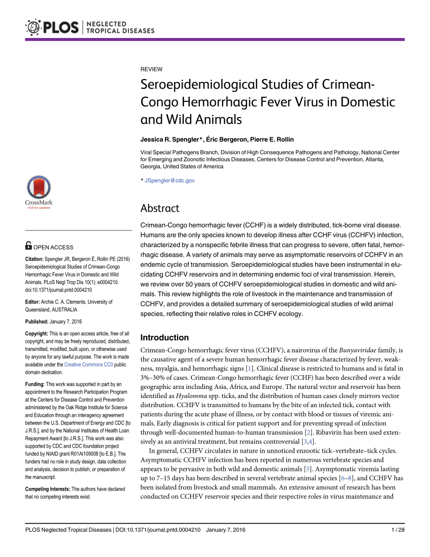 PDF) Seroepidemiological Studies of Crimean-Congo Hemorrhagic Fever Virus  in Domestic and Wild Animals