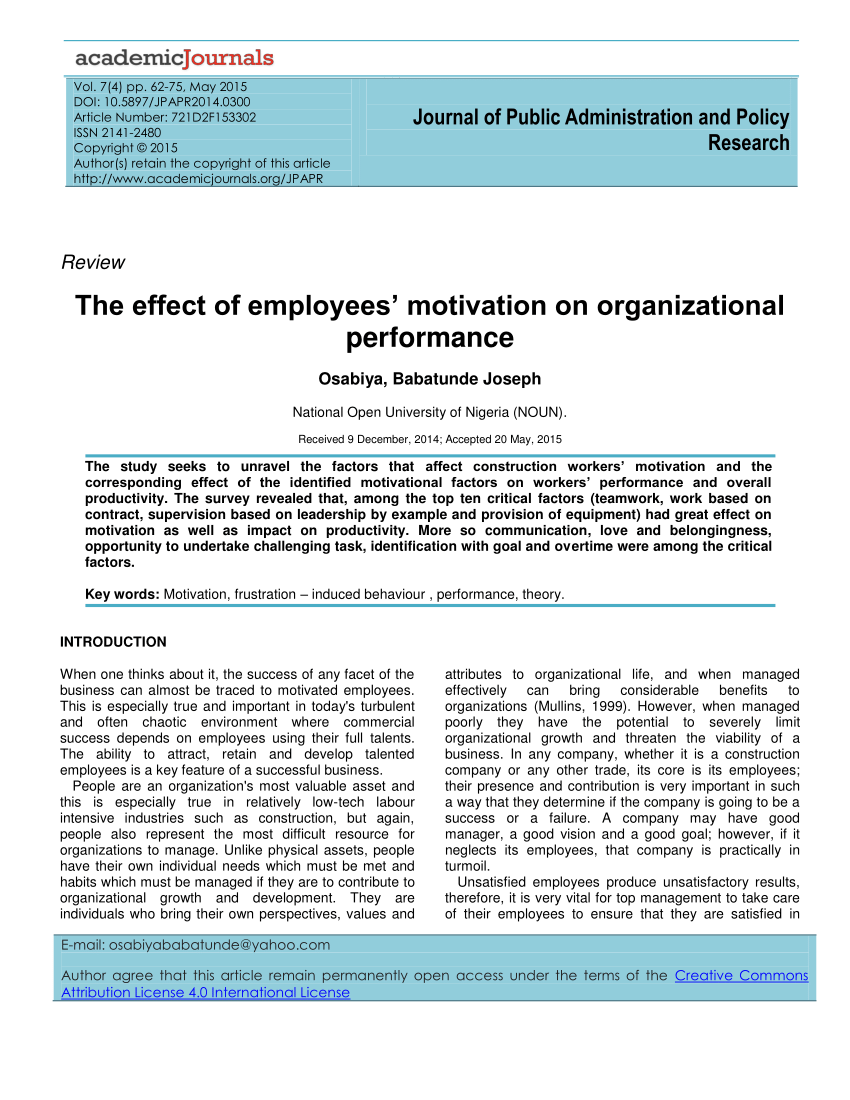 thesis on motivation and employee performance