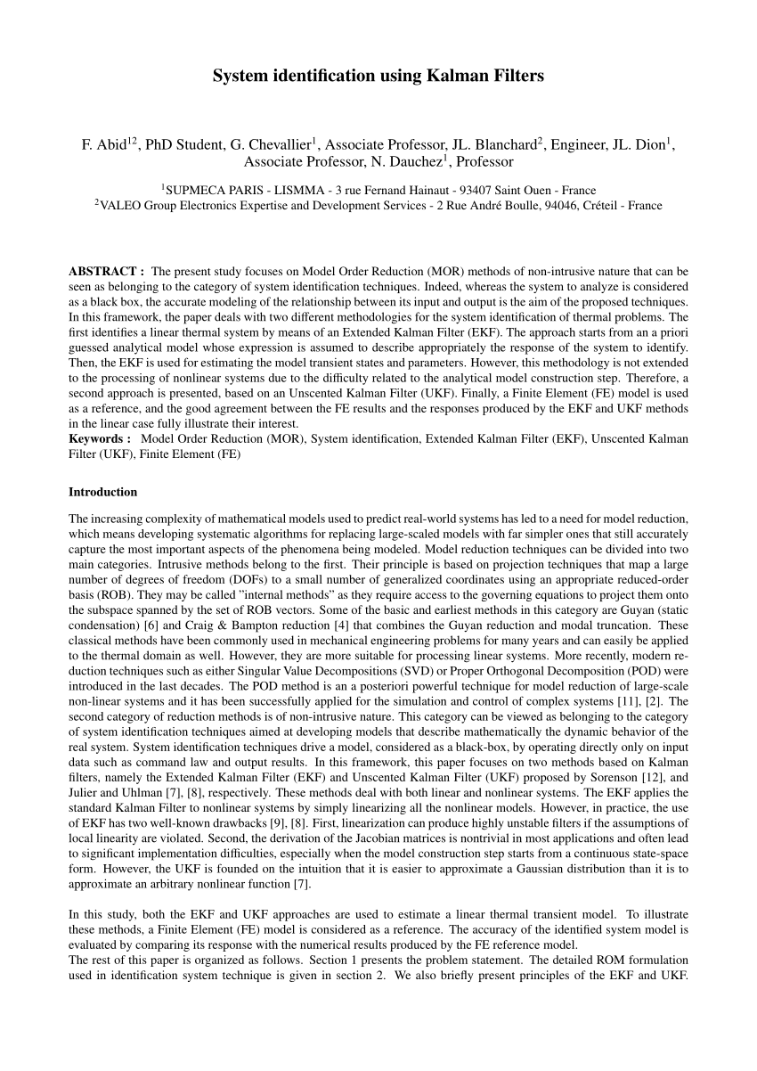 Pdf System Identification Using Kalman Filters