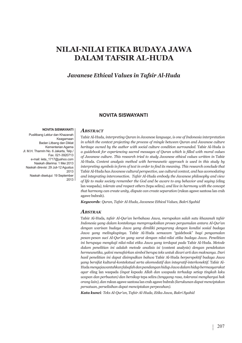 (PDF) Javanese Ethical Values in Tafsir Al-Huda