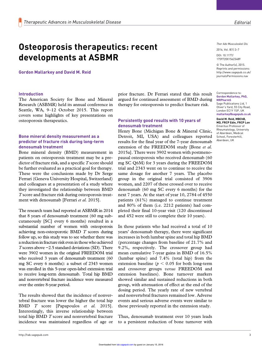 (PDF) Osteoporosis therapeutics recent developments at ASBMR