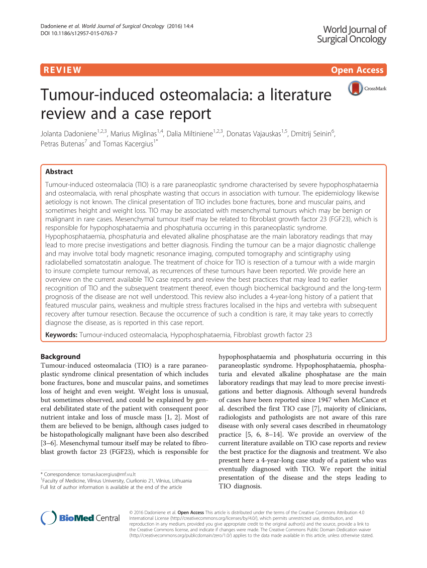 tumour induced osteomalacia a literature review and a case report