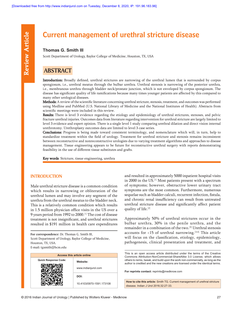 PDF) Current management of urethral stricture disease