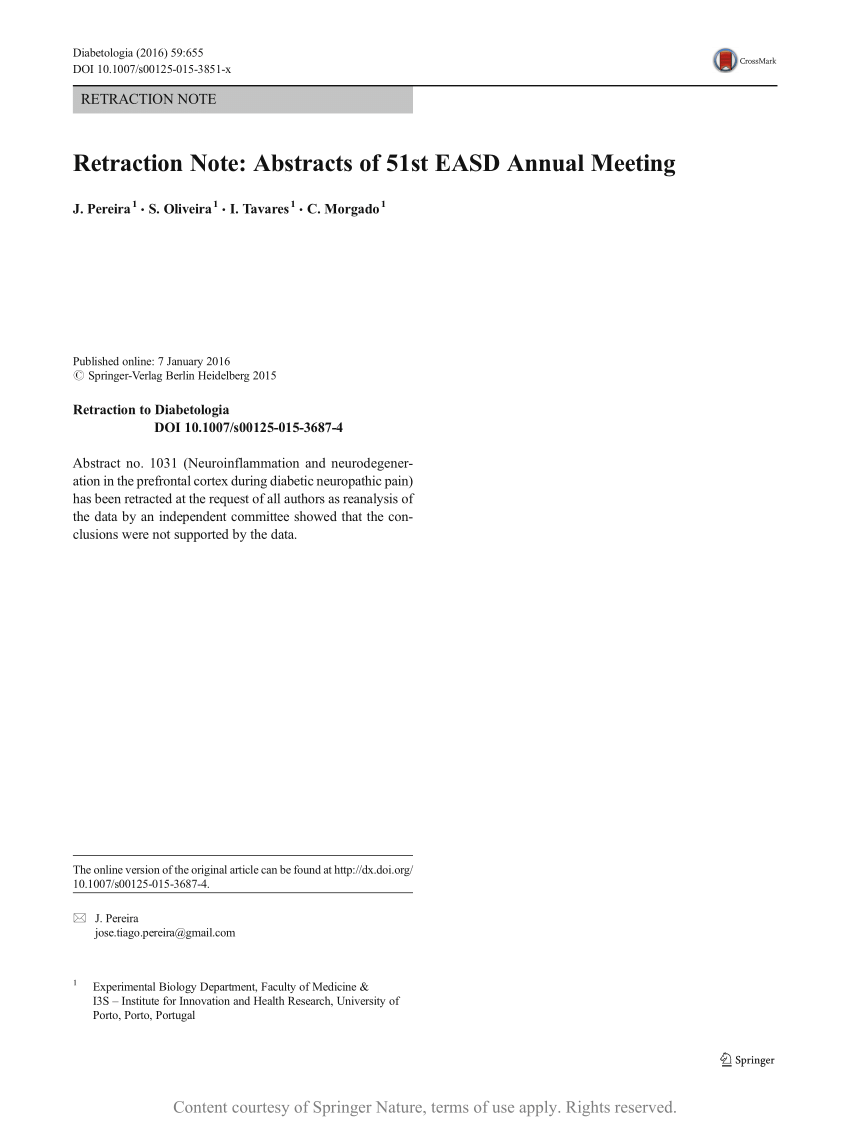 Retraction Note Abstracts of 51st EASD Annual Meeting Request PDF