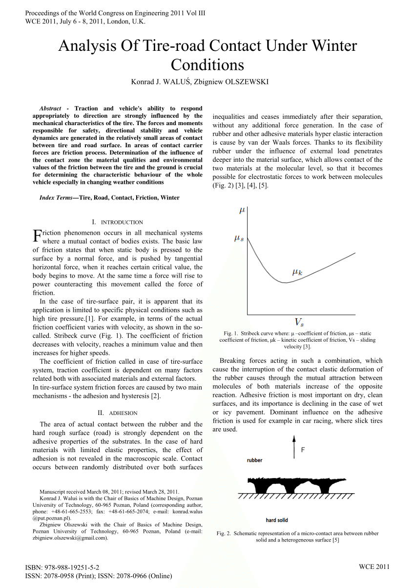 Pdf Analysis Of Tire Road Contact Under Winter Conditions