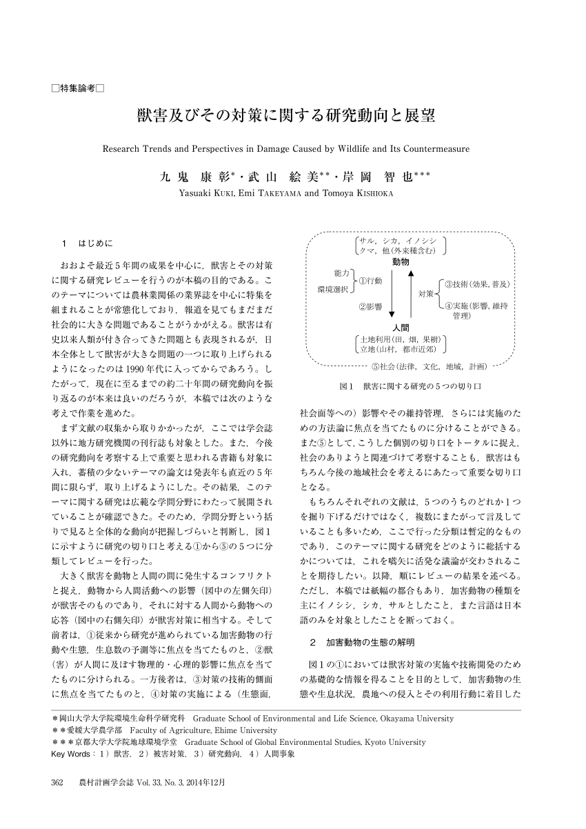 PDF) Research Trends and Perspectives in Damage Caused by Wildlife and Its  Countermeasure