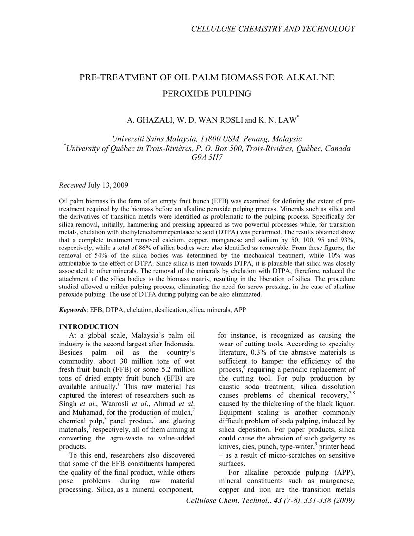 (PDF) Pre-treatment of oil palm biomass for alkaline ...