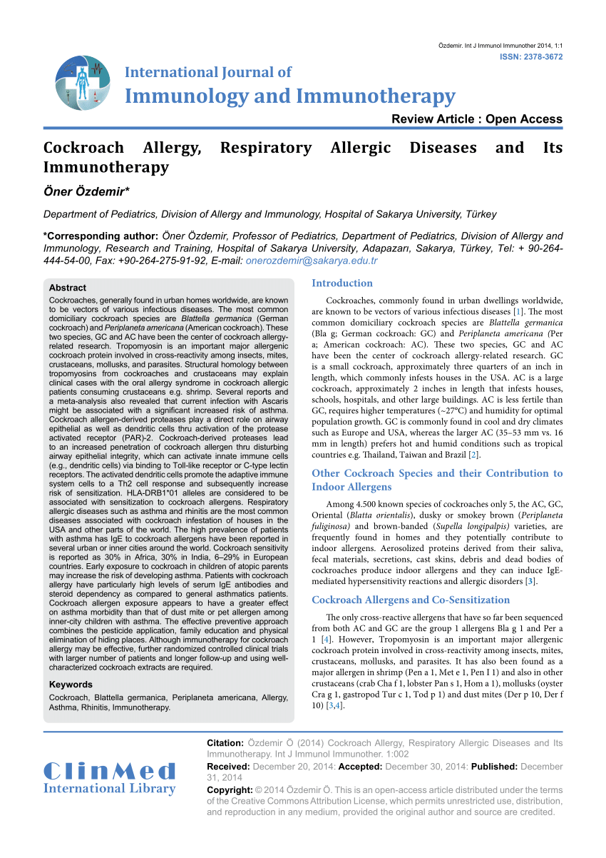 (PDF) Ozdemir O. Cockroach Allergy, Respiratory Allergic ...