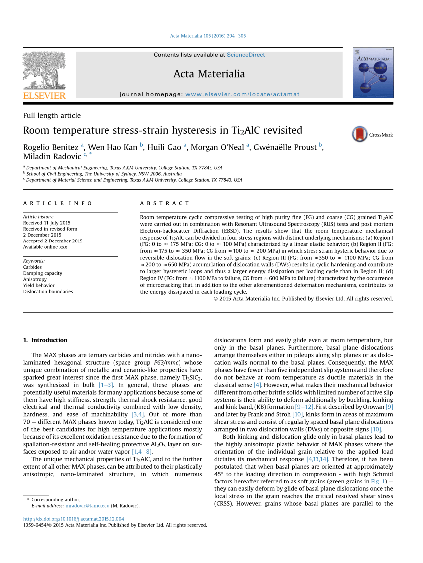 PDF Room temperature stress strain hysteresis in Ti2AlC revisited 