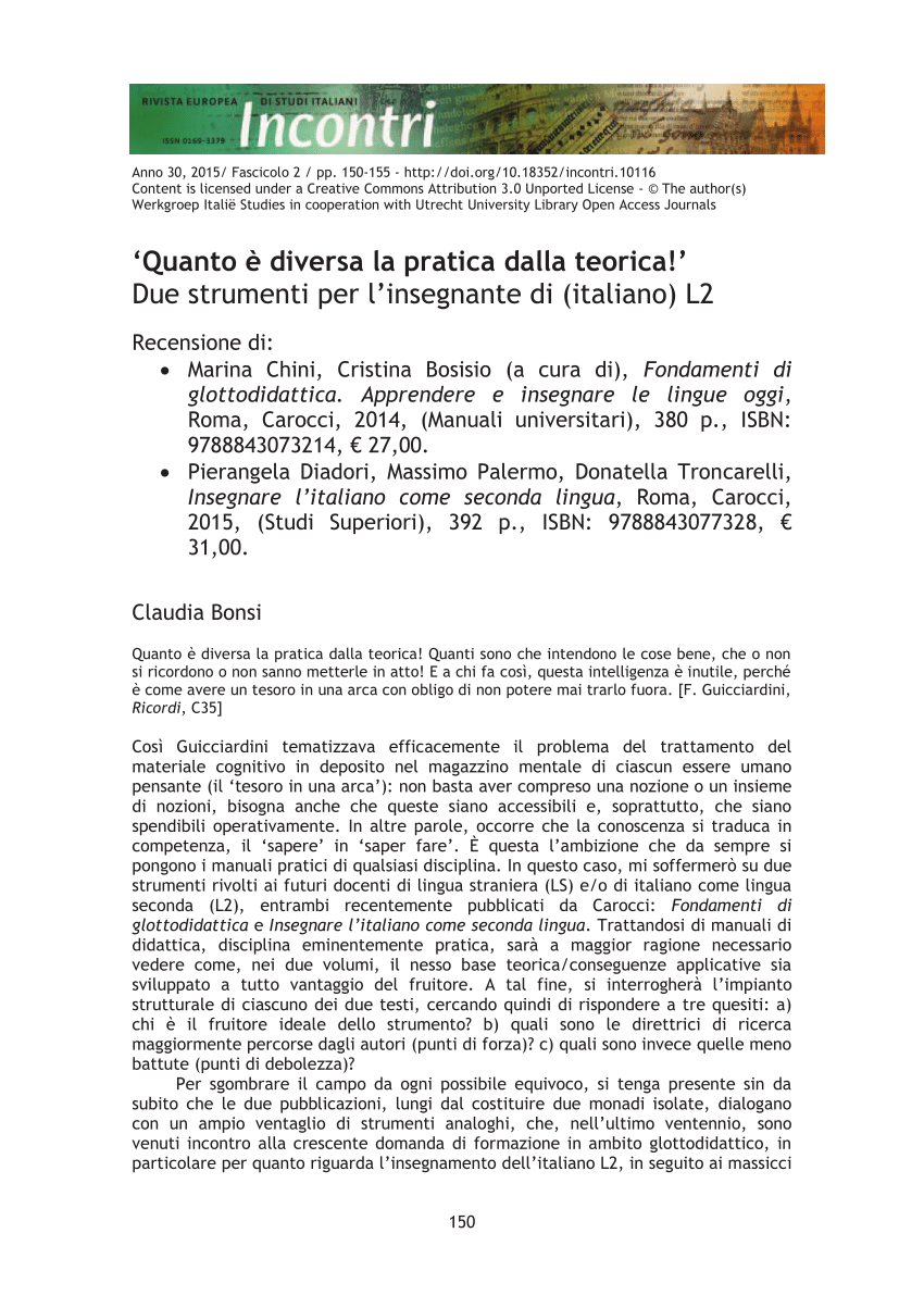 PDF) 'Quanto è diversa la pratica dalla teorica!' Due strumenti per l'insegnante  di (italiano) L2