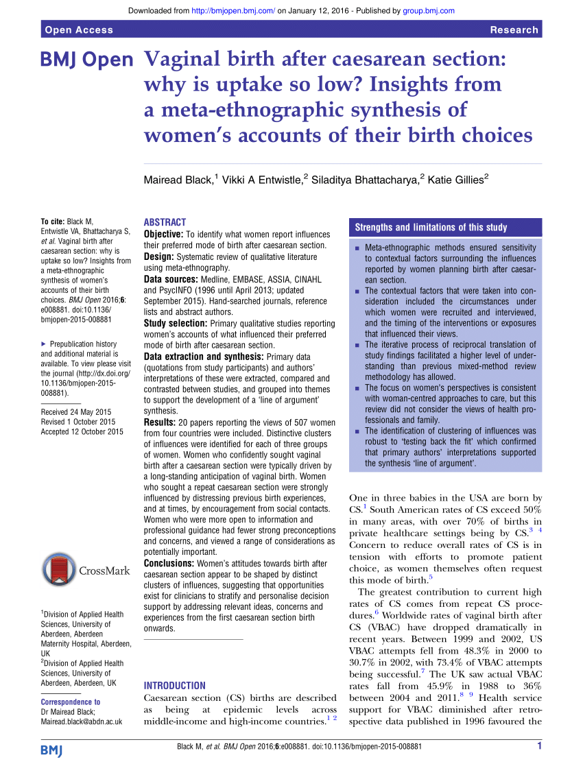 Pdf Vaginal Birth After Caesarean Section Why Is Uptake So Low Insights From A Meta 6775