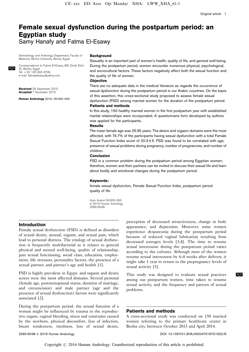 PDF Female sexual dysfunction during the postpartum period