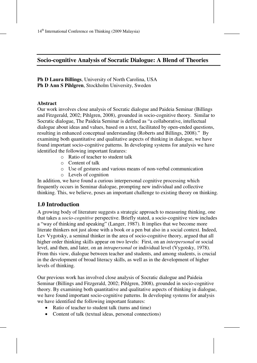 PDF Socio cognitive analysis of socratic dialogue