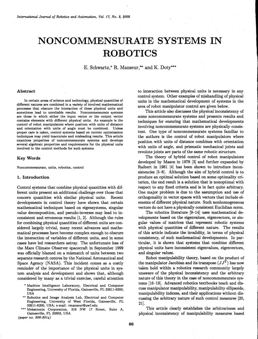 PDF) Journal of Robotics and Vol. 17, No. 2, 2002