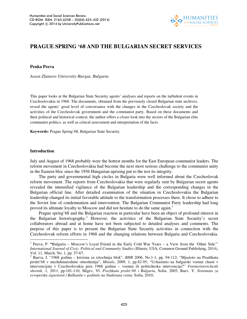 (PDF) PRAGUE SPRING '68 AND THE BULGARIAN SECRET SERVICES