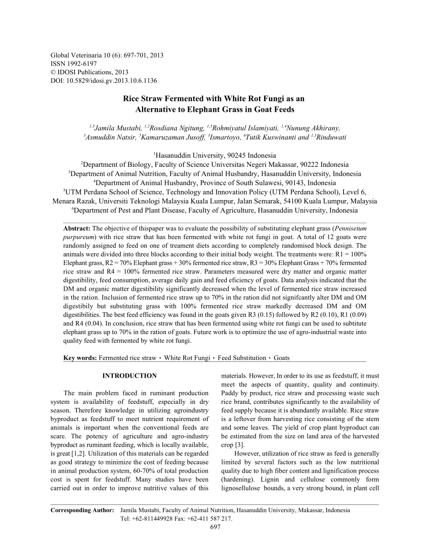 PDF) Rice straw fermented with white rot fungi as an alternative 