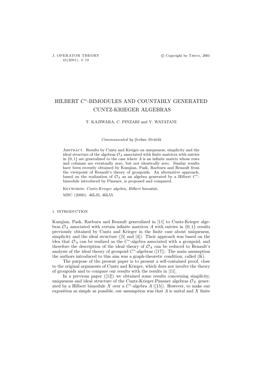 PDF Hilbert C bimodules and countably generated Cuntz Krieger