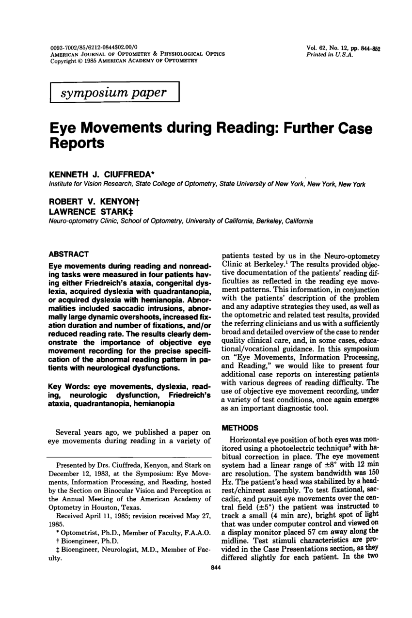 (PDF) Eye Movements during Reading