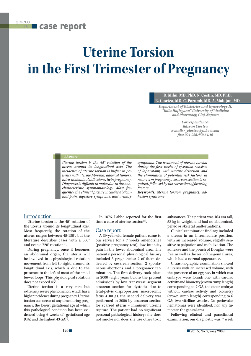 Pdf Uterine Torsion In The First Trimester Of Pregnancy