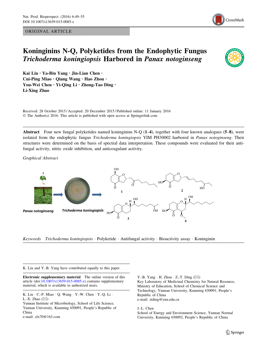 Pdf Koninginins N Q Polyketides From The Endophytic Fungus Trichoderma Koningiopsis Harbored In Panax Notoginseng