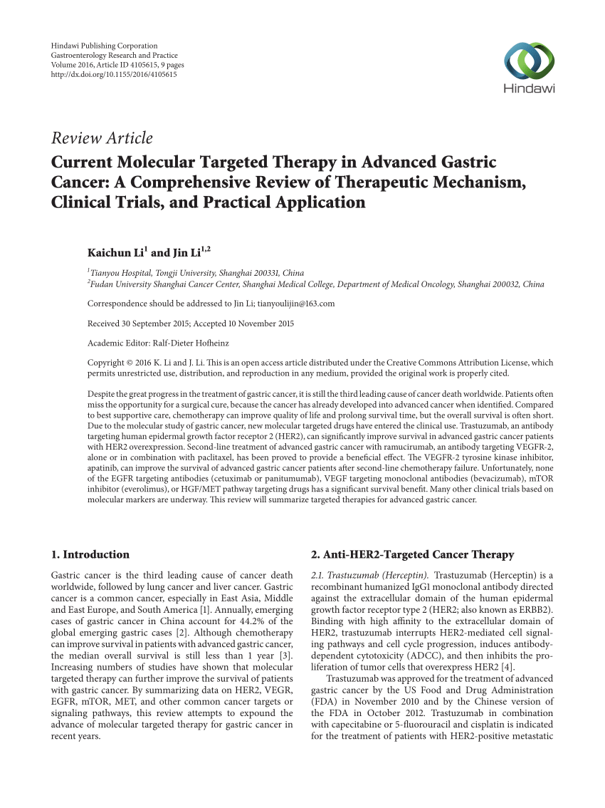 Pdf Current Molecular Targeted Therapy In Advanced Gastric Cancer A Comprehensive Review Of 