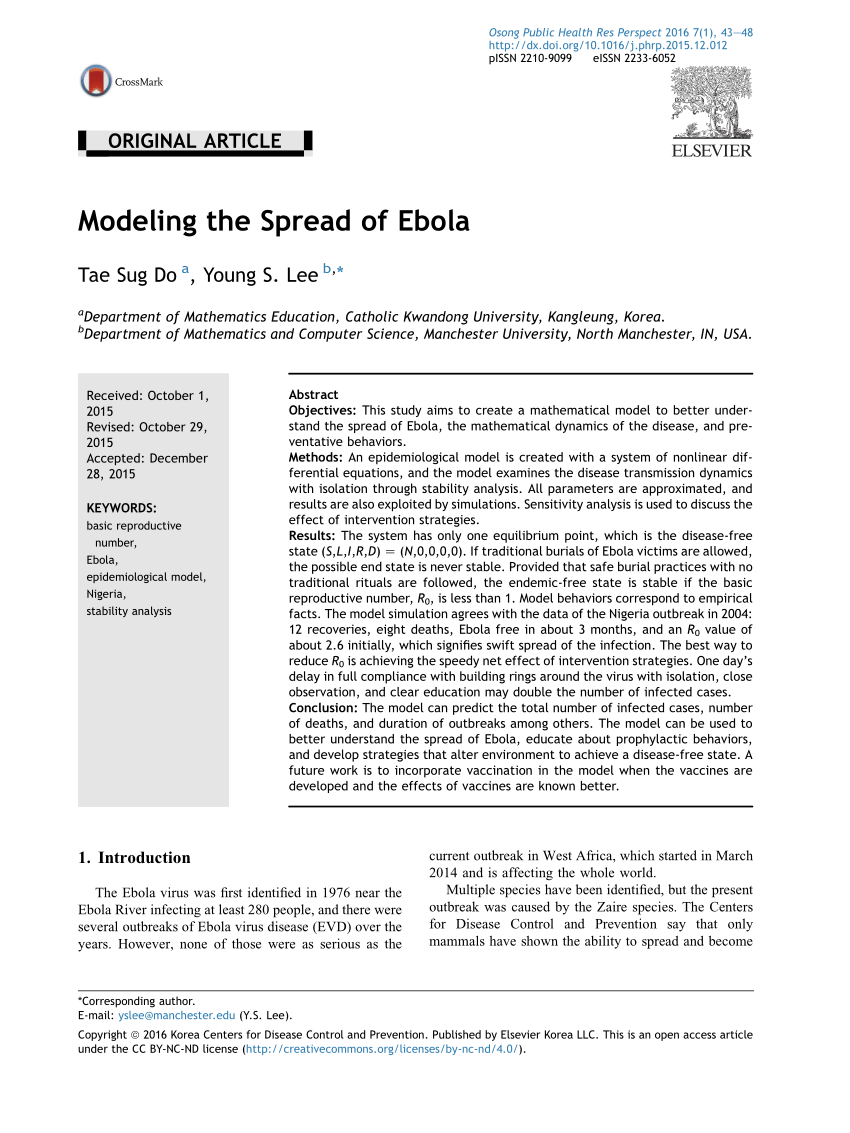 Pdf Modeling The Spread Of Ebola