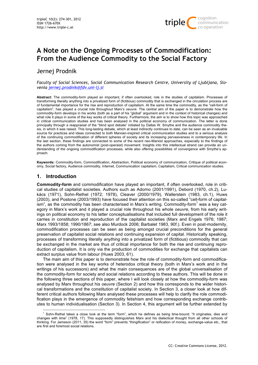 PDF) A Note on the Ongoing Processes of Commodification: From Audience Commodity to the Social Factory