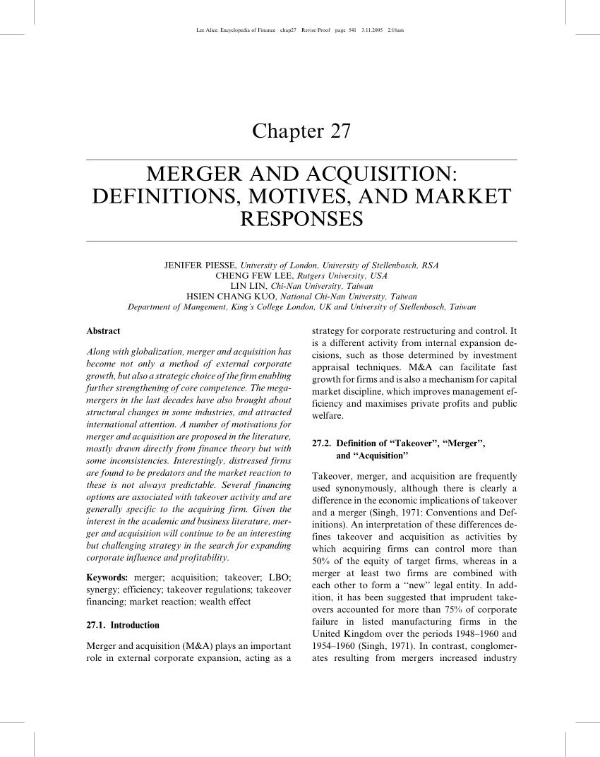 research paper of merger and acquisition