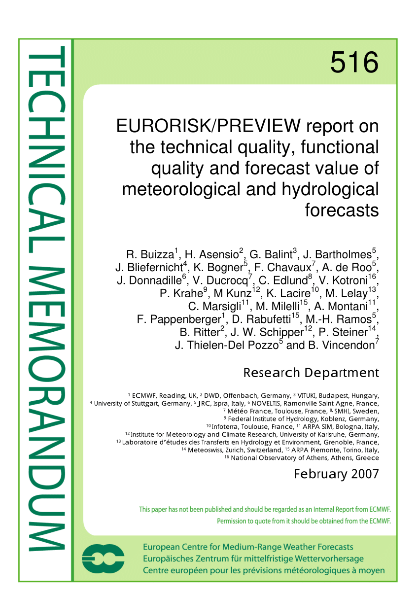 Pdf Eurorisk Preview Report On The Technical Quality Functional Quality And Forecast Value Of Meteorological And Hydrological Forecasts