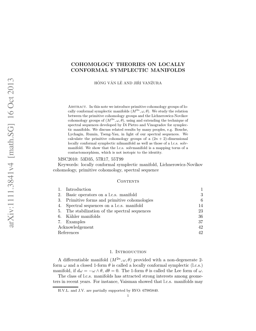 Pdf Cohomology Theories On Locally Conformal Symplectic Manifolds