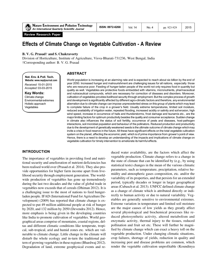 Pdf Effects Of Climate Change On Vegetable Cultivation A Review