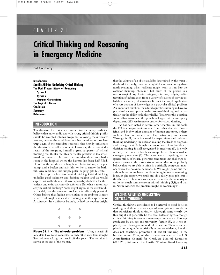 critical thinking in medicine pdf