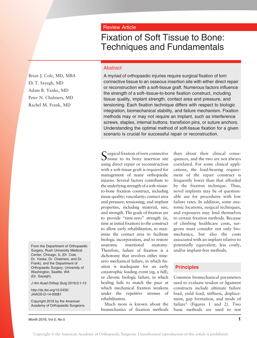 Pdf Fixation Of Soft Tissue To Bone Techniques And Fundamentals