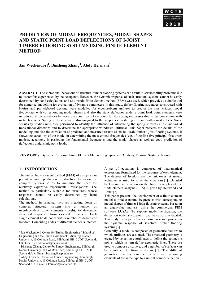 Pdf Prediction Of Modal Frequencies Modal Shapes And Static