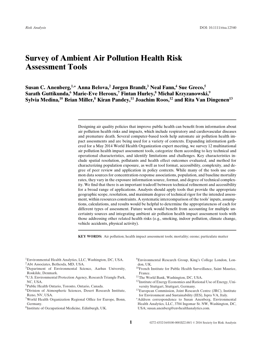 Pdf Survey Of Ambient Air Pollution Health Risk Assessment Tools 0825