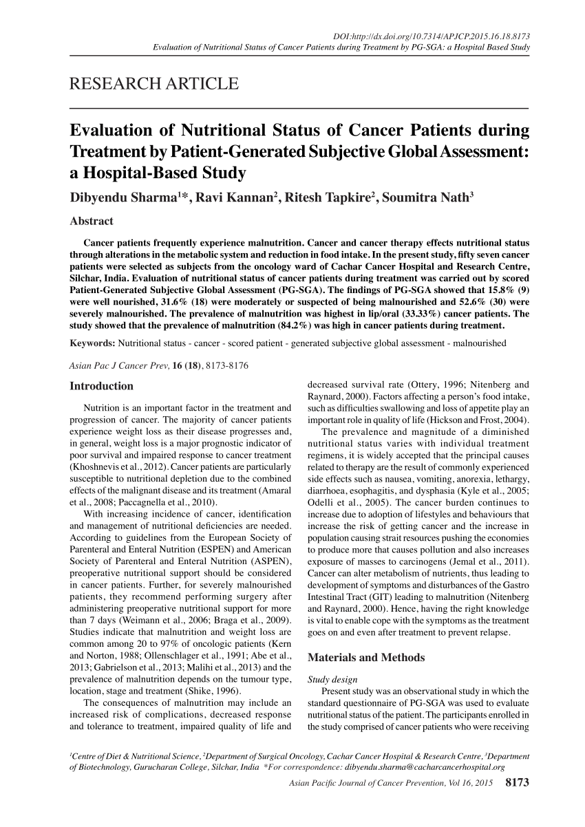 PDF Evaluation of Nutritional Status of Cancer Patients during Treatment by PatientGenerated 