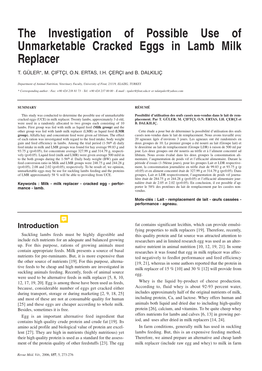 Pdf The Use Of Unmarketable Cracked Eggs As Protein Source In Lambs