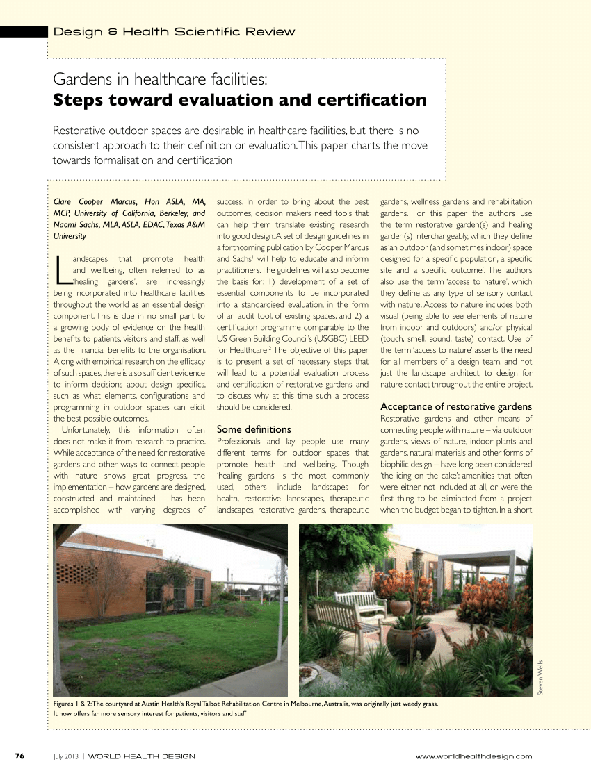 Pdf Gardens In Healthcare Facilities Steps Toward Evaluation And Certification