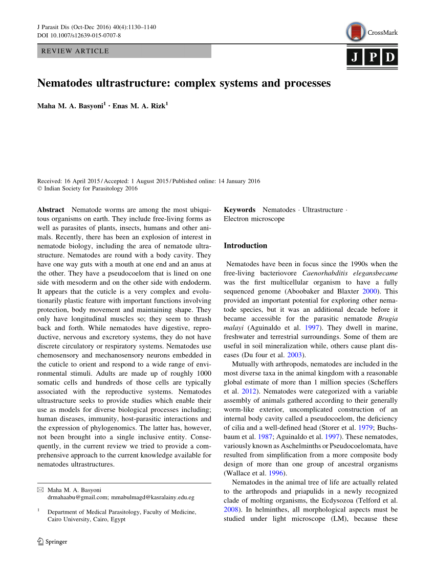 PDF) Nematodes ultrastructure: complex systems and processes