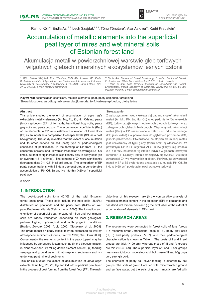 PDF) Accumulation of metallic elements into the superficial peat