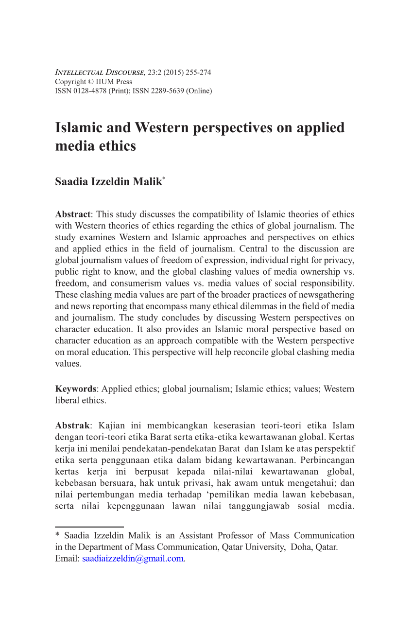 Pdf Islamic And Western Perspectives On Applied Media Ethics